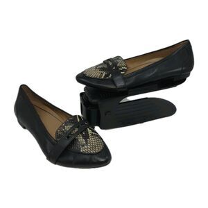 Vionic Womens Savannah Boa Snake Black Leather Flats Penny Loafer Size 8